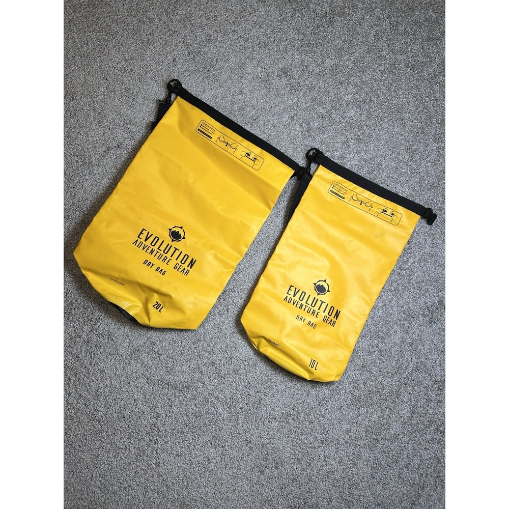 Evolution Adventure Gear Dry Bag Set 20L 10L Waterproof Roll Top Yellow